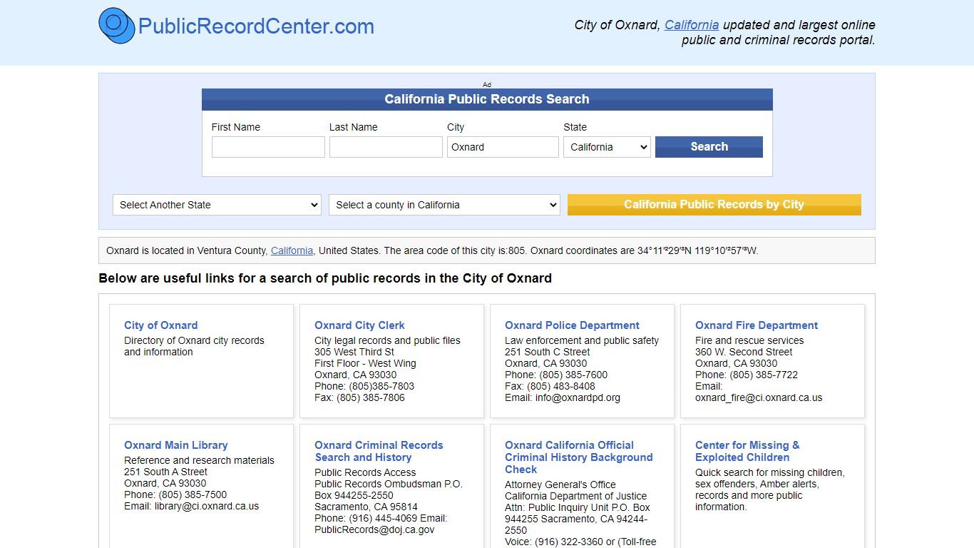 Oxnard, California Public Records and Criminal Background Check